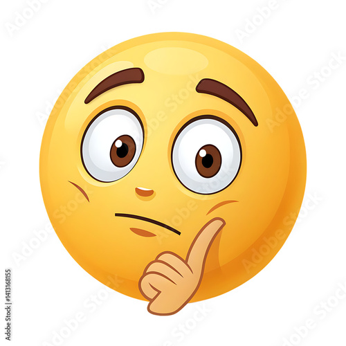 Emoji Face with a Squint and Finger to Chin, Mid Motion, Showing Curiosity and Contemplation