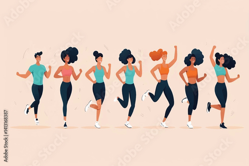 Fitness, sport, friendship and healthy lifestyle concept . Group of happy people exercising