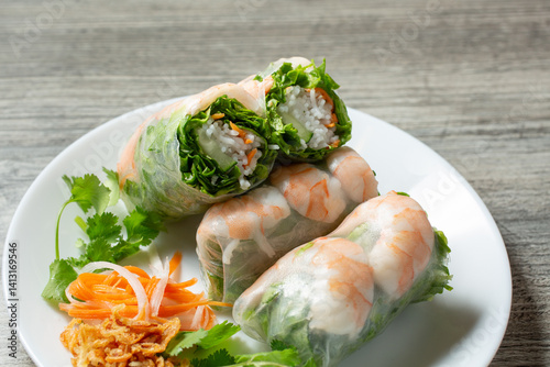 A view of some spring rolls.
