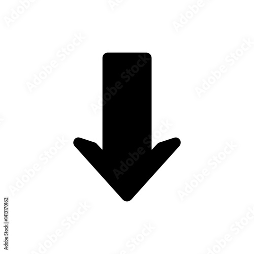 Solid Black Downward Arrow Icon with Triangle Shape