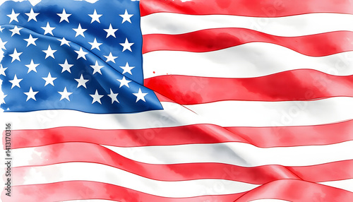 American flag, watercolor. with white shades