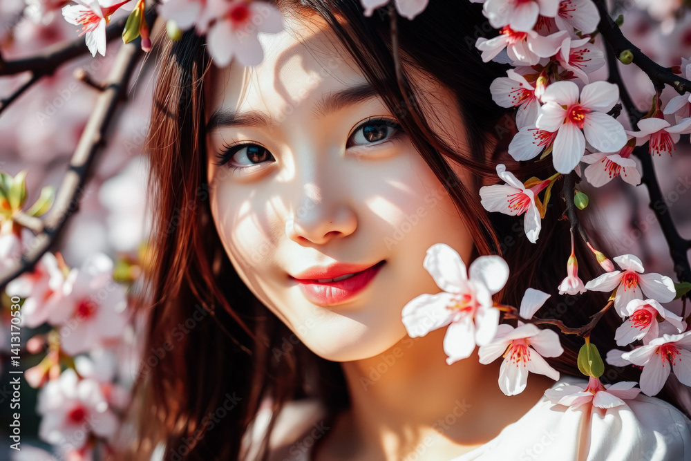 Beautiful Woman Amongst Cherry Blossoms