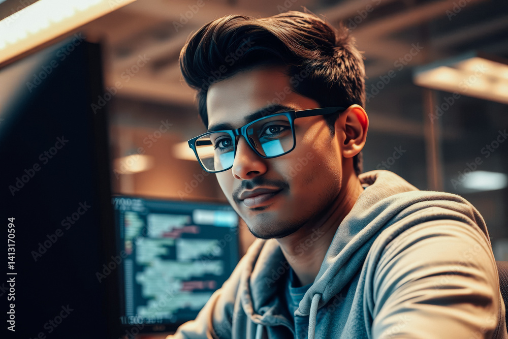 Focused Programmer Deep in Code