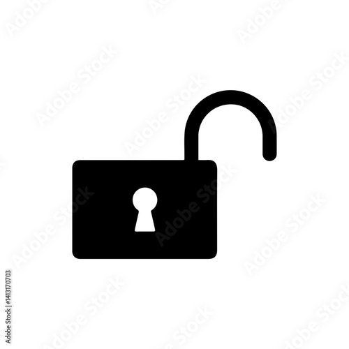 Black Unlock Icon - Open Padlock with Simple Hinge