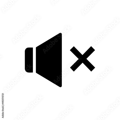 Volume Mute Icon, Speaker with Cross, Black Filled Design