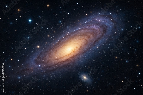 Andromeda Galaxy Surrounded by Stars in Deep Space.