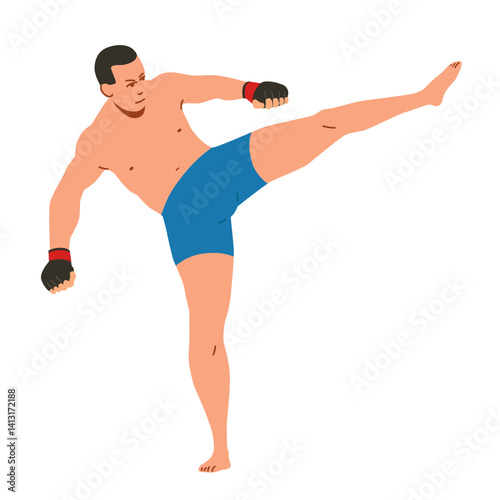 MMA fighter athlete silhouette standing. Flat vector isolated character illustration on white background.