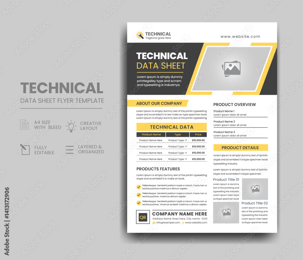 Obraz premium Technical Data Sheet Flyer Template Design