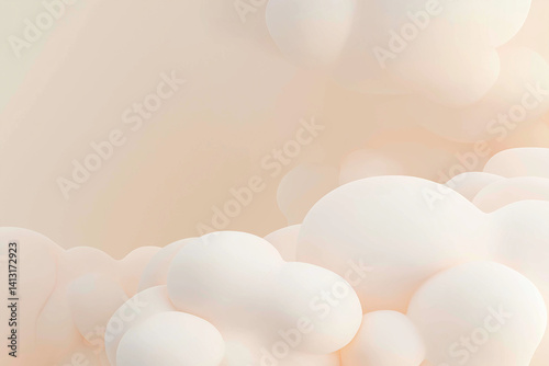 The composition consists of rounded, cloud-like forms that appear to be floating or clustered together. These shapes are smooth and organic, resembling soft bubbles or puffs.