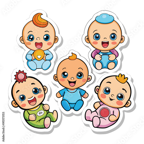 Cute cartoon babies in various outfits