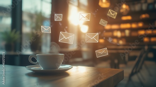 Cozy coffee moment paired with a phone display, highlighting communication in a relaxed atmosphere during the afternoon