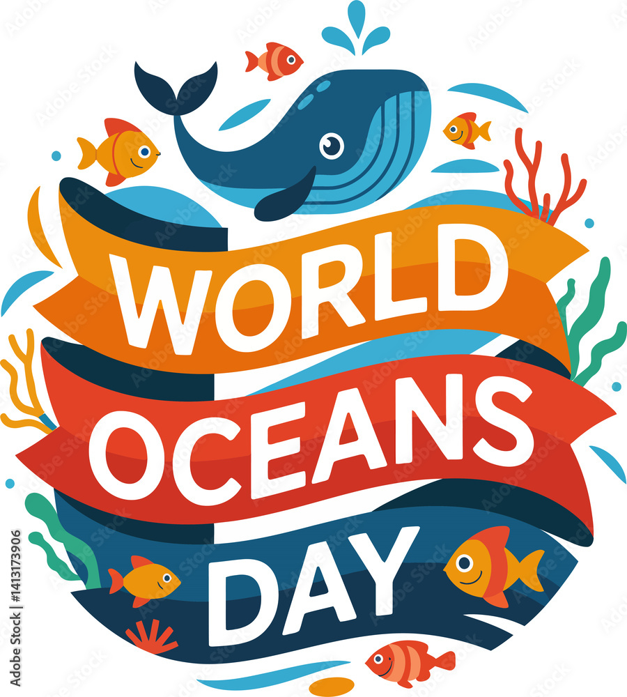 Fototapeta premium Flat World Oceans Day Design.