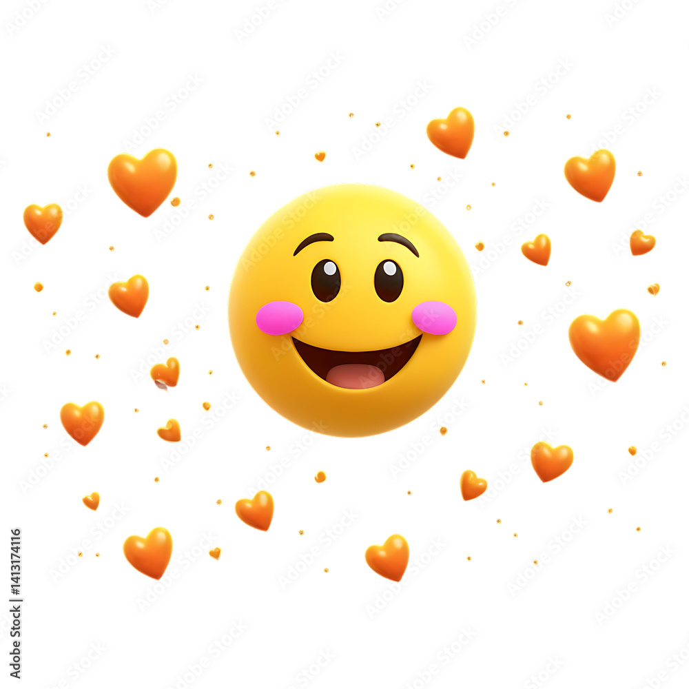Naklejka premium Happy Emoji with Dreamy Eyes and Subtle Heart Pattern, Exuding Love and Whimsical Joy