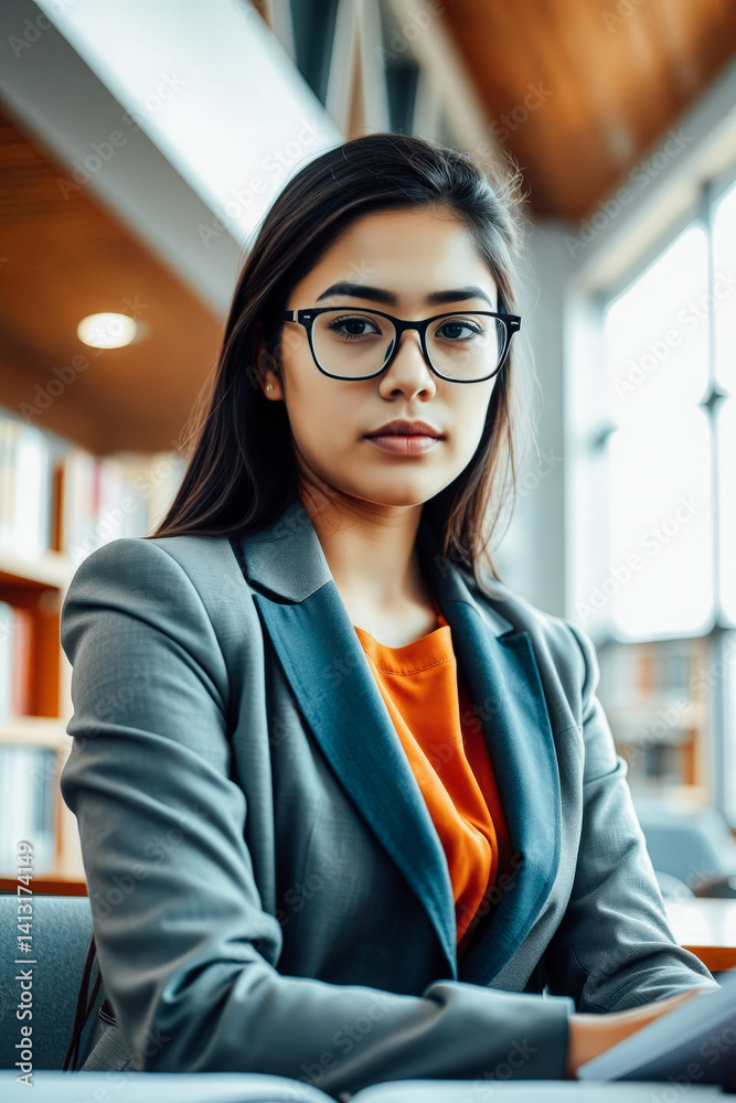 Focused Young Professional in Library Setting