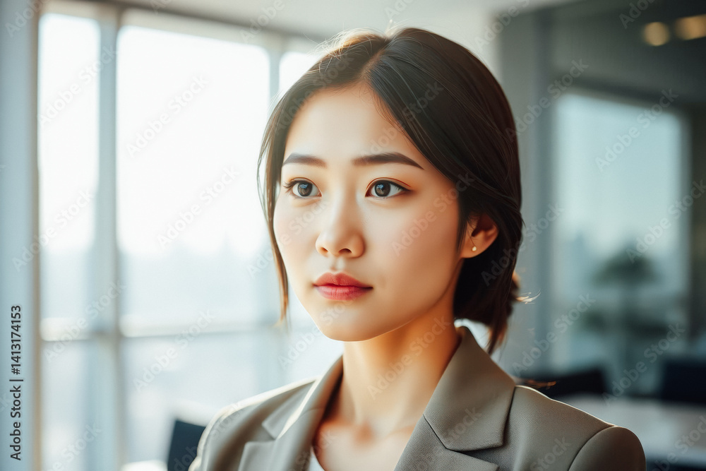 Thoughtful Asian Businesswoman in Office
