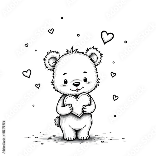 Cute teddy bear holding heart drawing illustration for valentine's day love gift card design art