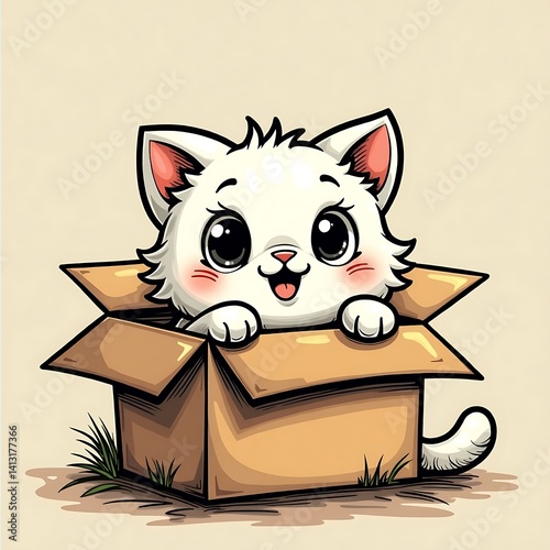 Cute cartoon cat in a box vector illustration for kids and children's book illustrations and designs