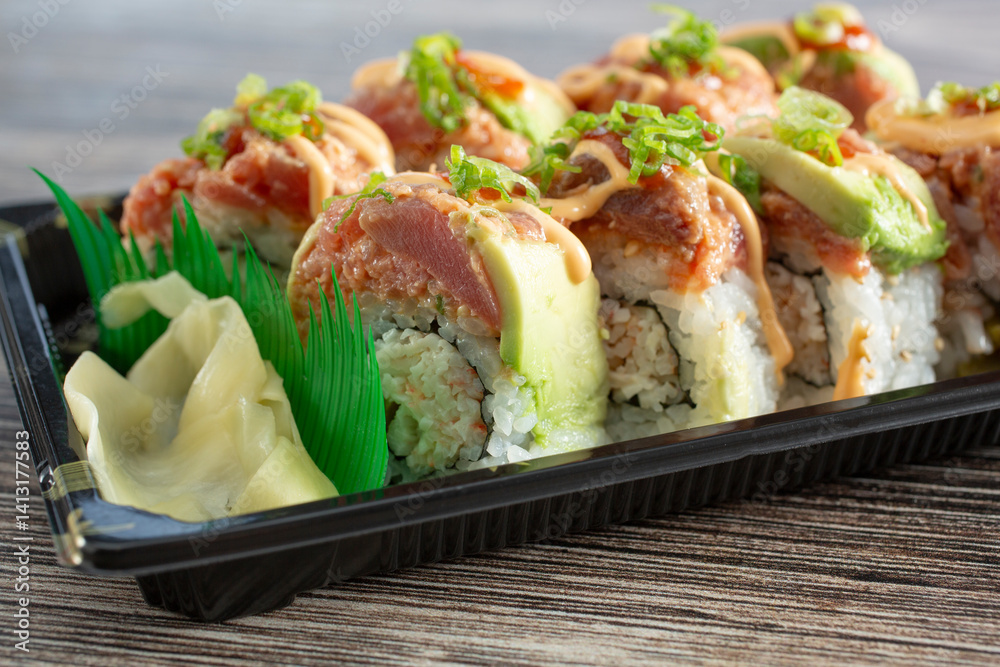 A closeup view of a Mexican roll. A closeup view of a Mexican roll.