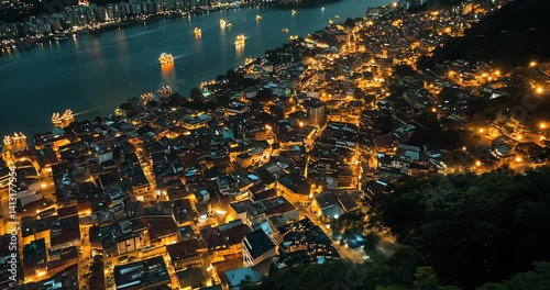 Aerial view of Tai O fishing village at night, Hong Kong