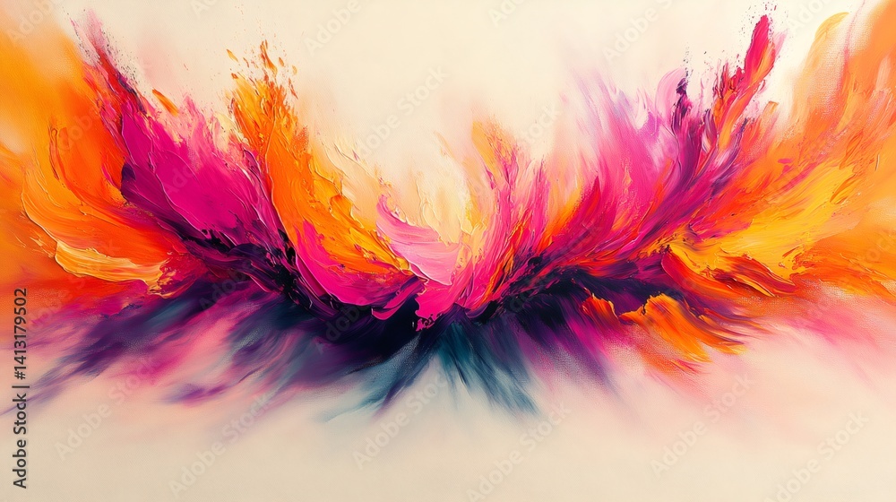 Abstract painting exploding with vivid colors and textures
