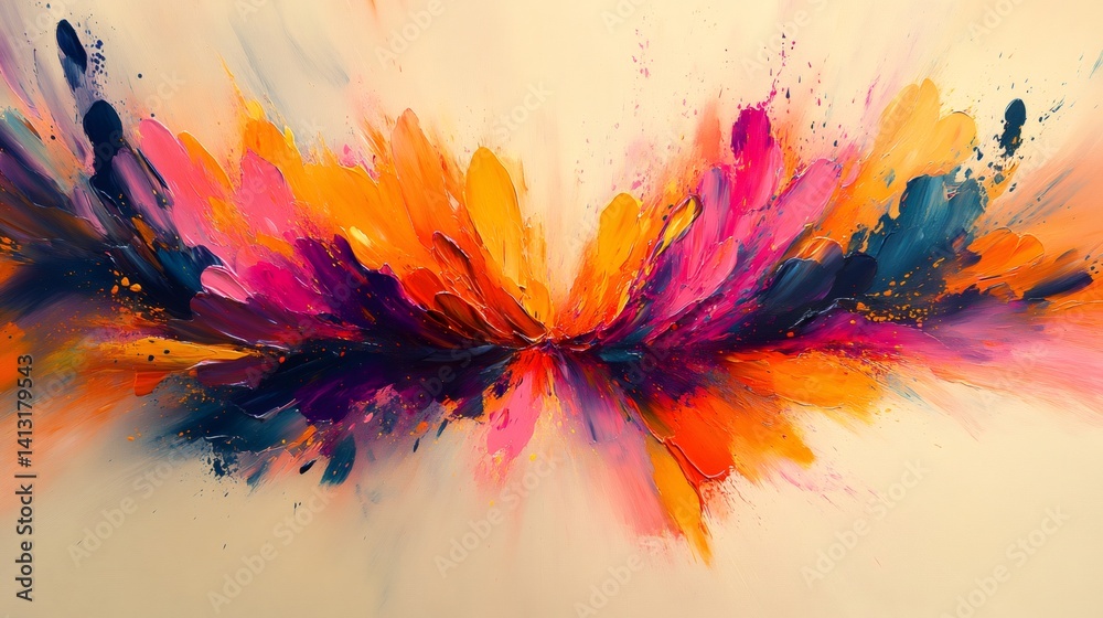 Colorful abstract painting exploding with vivid colors and brushstrokes