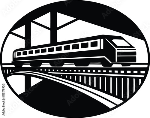 Silhouette of Silhouette of bullet Train crossing bridge