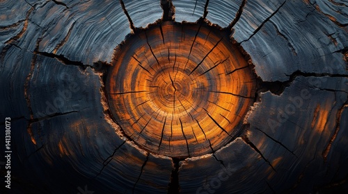 Obraz na płótnie Close up of tree trunk showing growth rings and cracks w salonie
