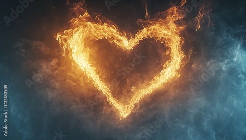 Fiery Heart Shape in Smoke