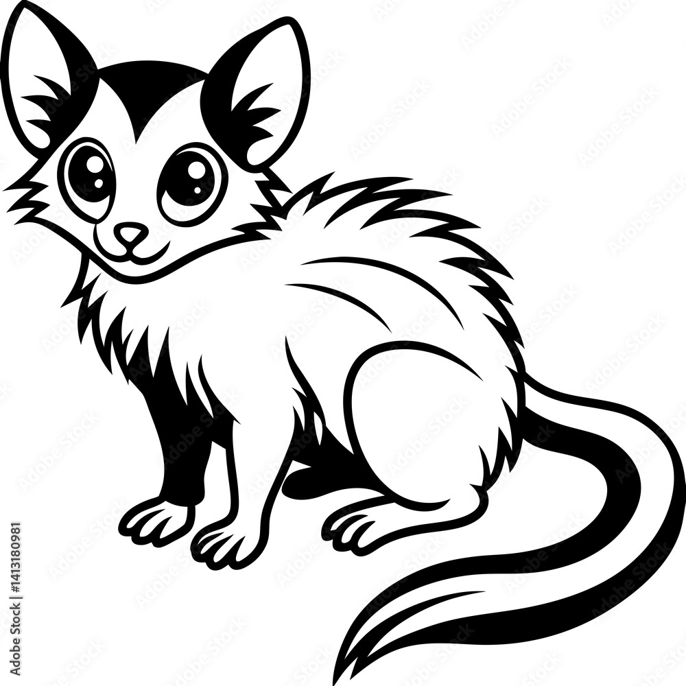 Minimal Aye-Aye Vector Illustration on White Background Minimal Aye-Aye Vector Illustration on White Background