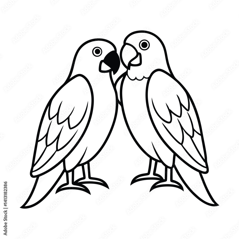 Fototapeta premium Black and White Illustration of a tow love Parrot with Cartoon Features
