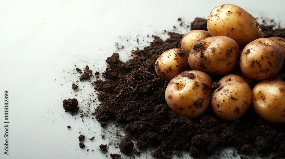 Fresh potatoes lying on fertile soil promoting sustainable agriculture
