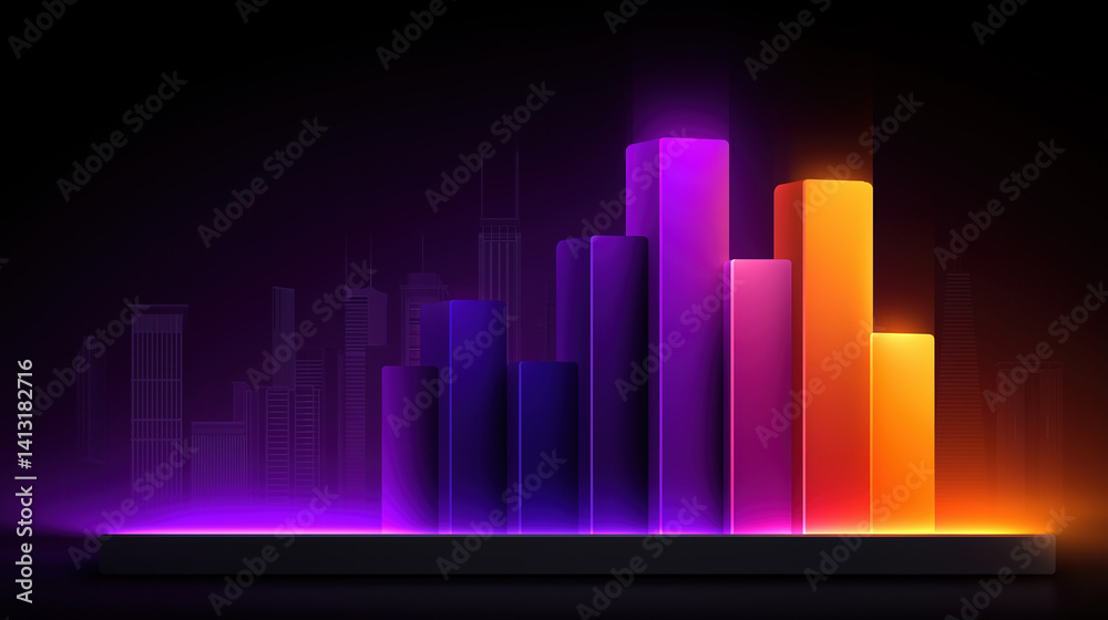 Colorful bar chart representing data trends in a modern digital environment Colorful bar chart representing data trends in a modern digital environment