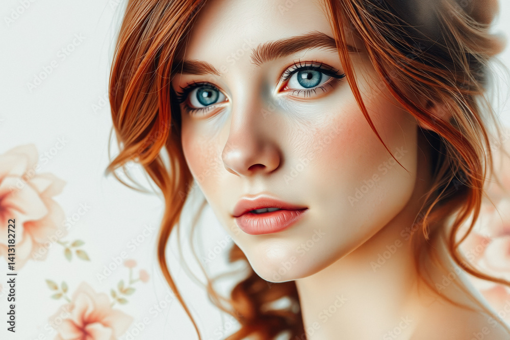 Close-up Portrait of a Beautiful Woman with Exquisite Makeup