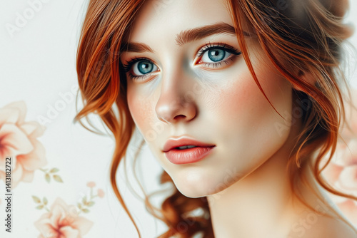 Obraz na płótnie Close-up Portrait of a Beautiful Woman with Exquisite Makeup w salonie