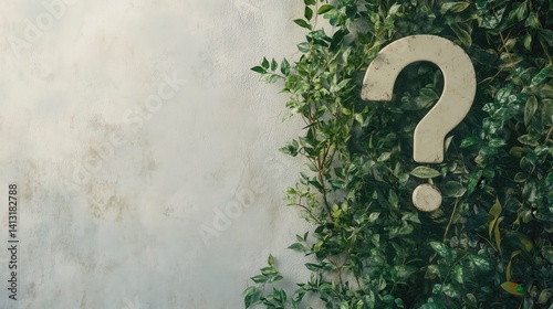 Question mark made from natural plants or surrounded by greenery, symbolizing environmental curiosity, eco choices, or sustainable questions. Perfect for eco design, education, or concept visuals.