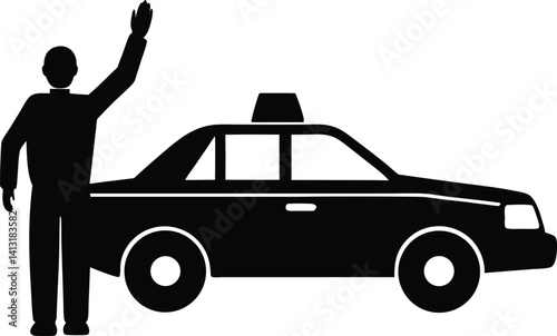Silhouette of Person hailing taxi