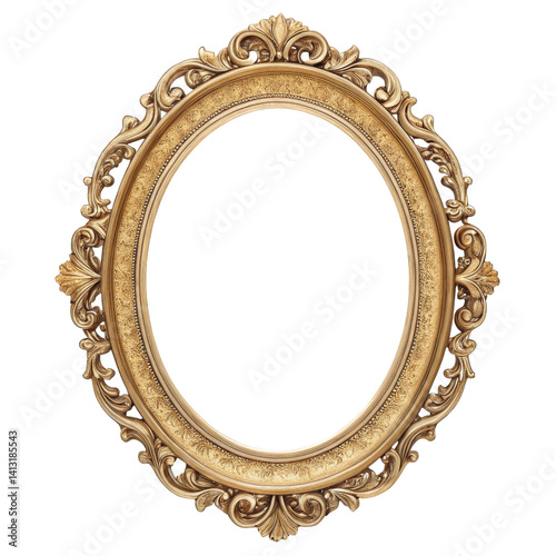 Oval Gold Frame, Baroque Design, Isolated on White Background, Antique, Ornament, Rococo