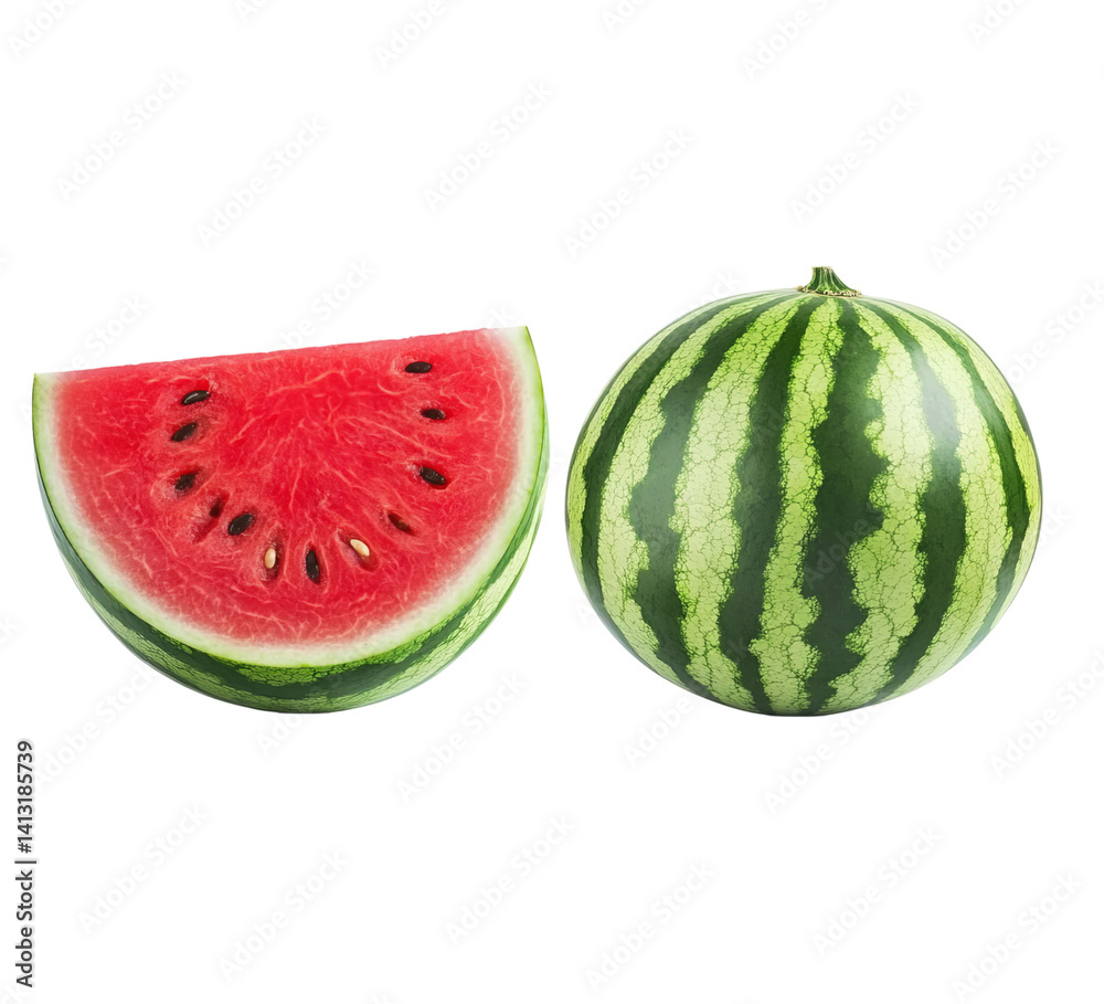 Watermelon, whole and sliced, isolated on Png Format and Transparent Background Watermelon, whole and sliced, isolated on Png Format and Transparent Background