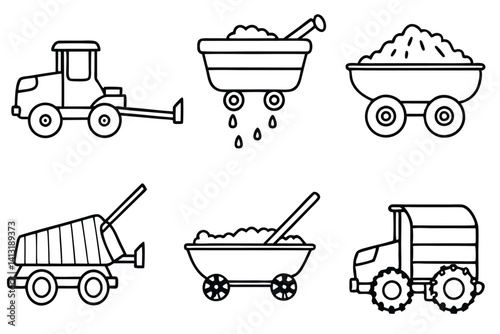 Manure Spreader Equipment Vector Set