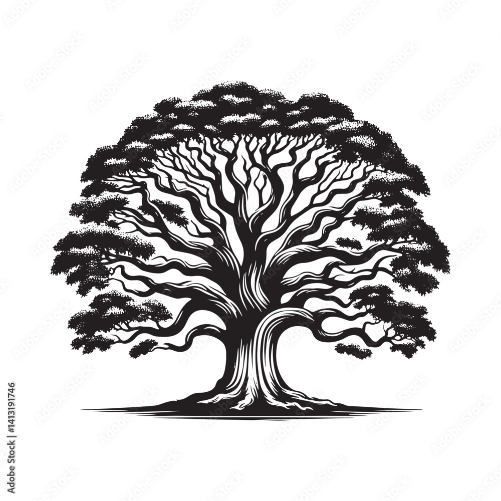 Fototapeta premium Ohio Buckeye tree Design - Minimalist Vector - Illustration of Ohio Buckeye tree - Tree Silhouette - Tree Black and White Art.