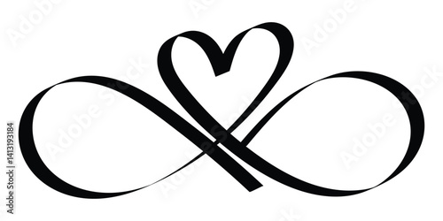 Infinity symbol with heart vector illustration. Love and eternity sign for wedding, Valentine's Day, romantic design, tattoo or greeting card.