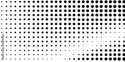 Black and white dotted geometric halftone modern design in texture background, monochrome design dotted pop art seamless abstract texture halftone dots pattern overlay distress vector background.