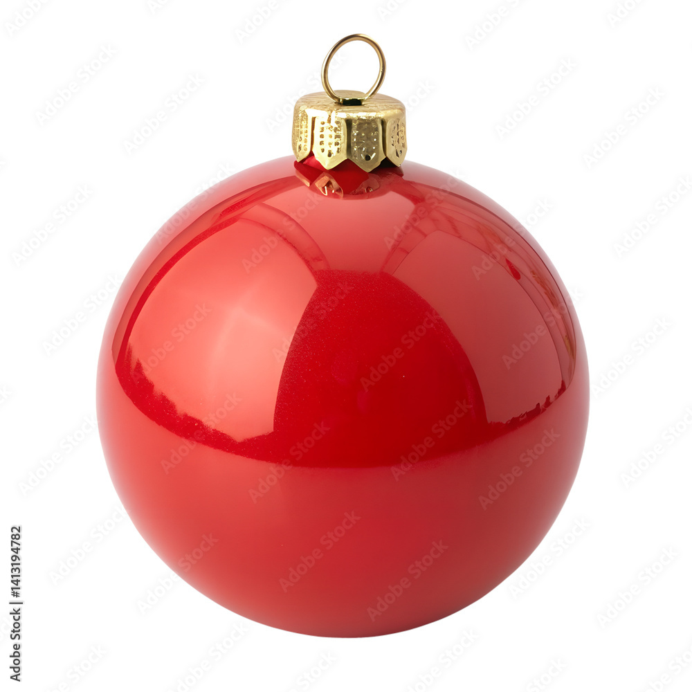 Glossy Red Christmas Ornament Ball Isolated on Transparent PNG  