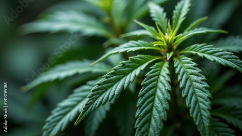 Obraz na płótnie Close-up of a cannabis leaf with prominent THCA crystals. w salonie