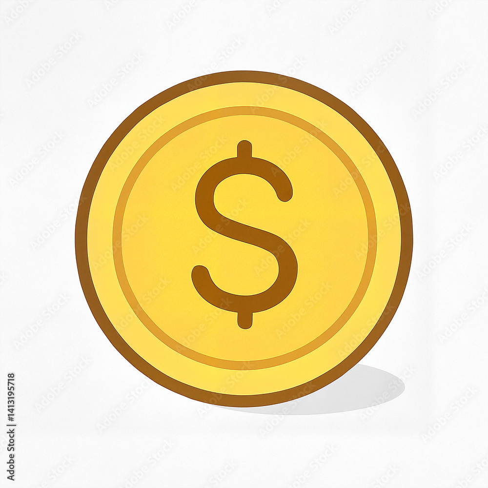 Flat vector icon of gold coin with dollar sign on white background Flat vector icon of gold coin with dollar sign on white background