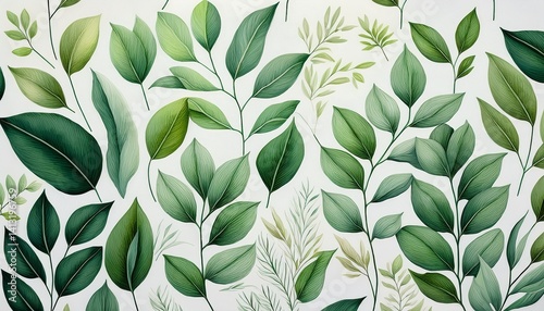 Wallpaper Mural seamless pattern with green leaves Torontodigital.ca