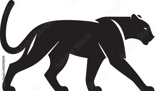 Black Panther Silhouette Vector Walking in Side Profile

