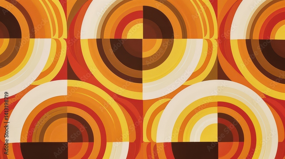 Fototapeta premium A 1970s-inspired geometric pattern with warm orange and brown hues