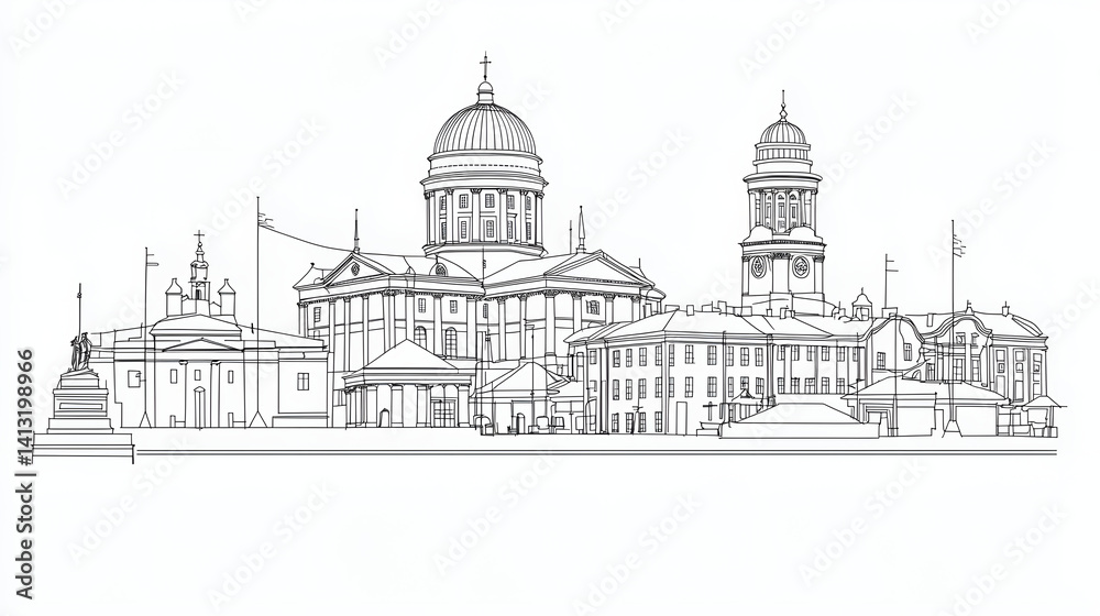 Obraz premium A city skyline with a large building in the middle. Generated using AI.