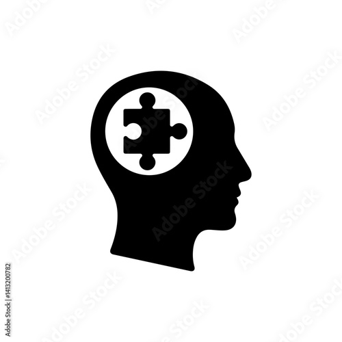 Head with Puzzle Piece for Problem Solving
